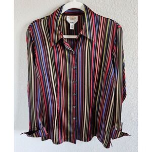 Talbot's Woman Size 10 Silk Stretch Button up Cuffed Shirt 70's,  Disco, Rainbow